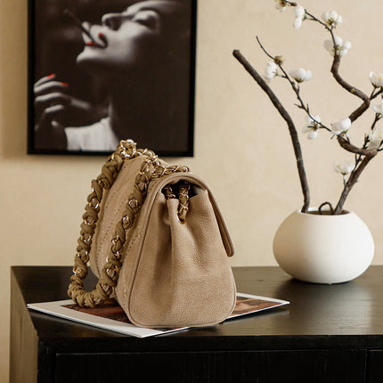 CHANEL 26S FLAP BAG 30 IN BEIGE SUEDE WITH CHAIN STRAP