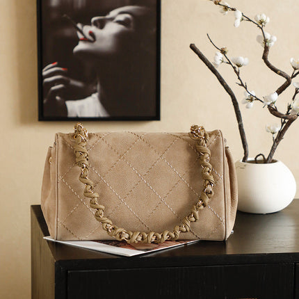 CHANEL 26S FLAP BAG 30 IN BEIGE SUEDE WITH CHAIN STRAP