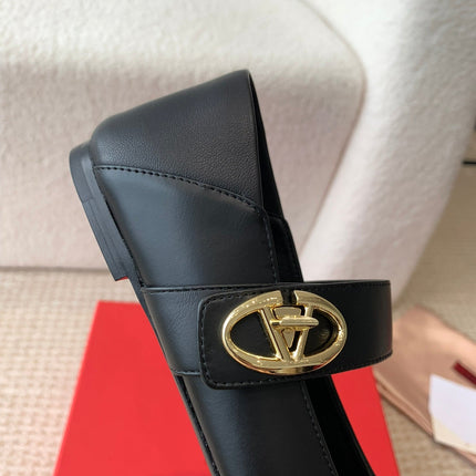 VLOGO LOCKER MARY-JANE BALLERINA IN BLACK CALFSKIN