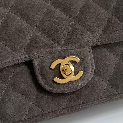 CHANEL 26S FLAP BAG 25 IN CHARCOAL GREY QUILTED SUEDE