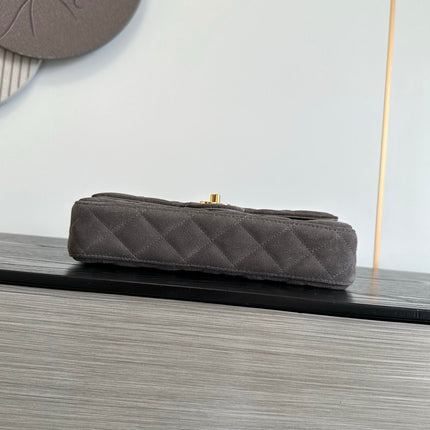 CHANEL 26S FLAP BAG 25 IN CHARCOAL GREY QUILTED SUEDE