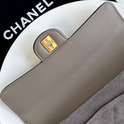 CHANEL 26S FLAP BAG 25 IN CHARCOAL GREY QUILTED SUEDE