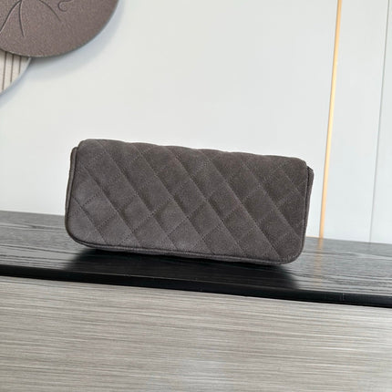 CHANEL 26S FLAP BAG 25 IN CHARCOAL GREY QUILTED SUEDE