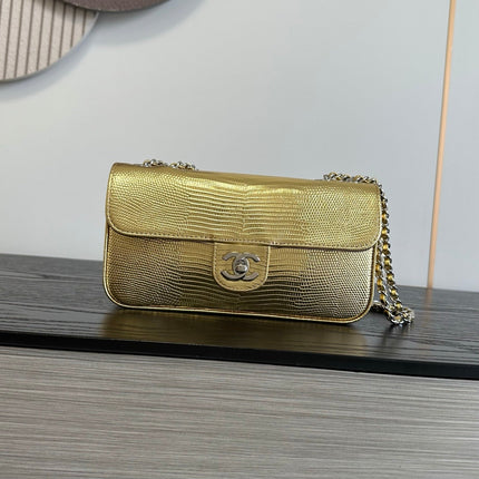 CHANEL 26S FLAP BAG 22 IN METALLIC GOLD LIZARD-EMBOSSED LEATHER