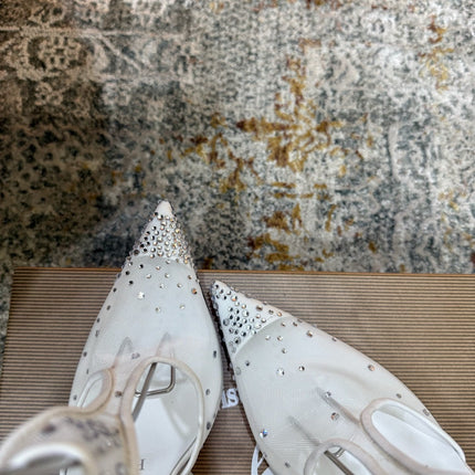 CHRISTIAN LOUBOUTIN 26S T-STRAP PUMPS 100 MM IN OFF WHITE MESH RHINESTONE EMBELLISHMENTS