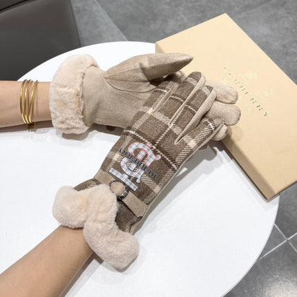 GLOVES IN MEDIUM BROWN WOOL AND RABBIT FUR 129714