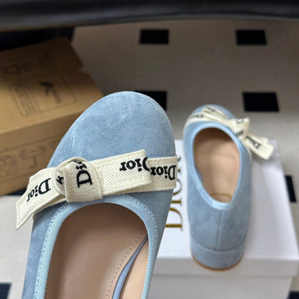 DIOR 26S MARY JANE HIGH HEELS 35MM IN LIGHT BLUE SUEDE WITH WHITE LOGO RIBBON