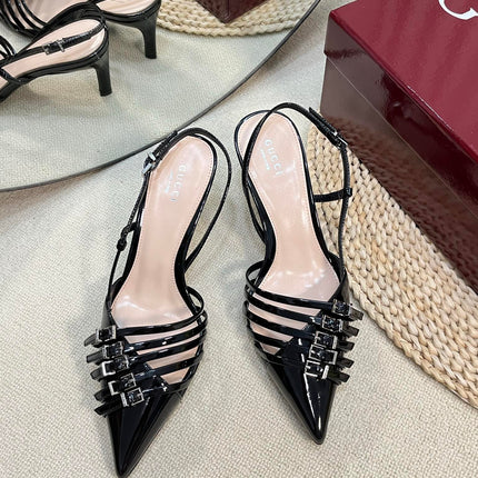 SLINGBACK PUMP 6 CM IN BLACK GLOSSY CALFSKIN