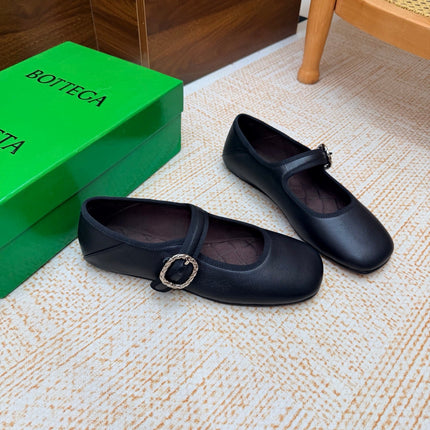 BOTTEGA VENETA 26S MARY JANE FLATS IN BLACK LAMBSKIN WITH BUCKLE