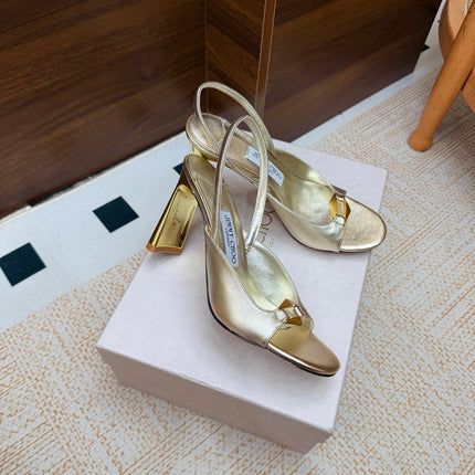JIMMY CHOO 26S SLINGBACK SANDALS 100 MM IN GOLD CALFSKIN