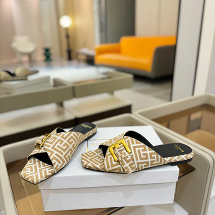 BALMAIN 26S SANDALS IN WARM BEIGE AND WHITE CANVAS