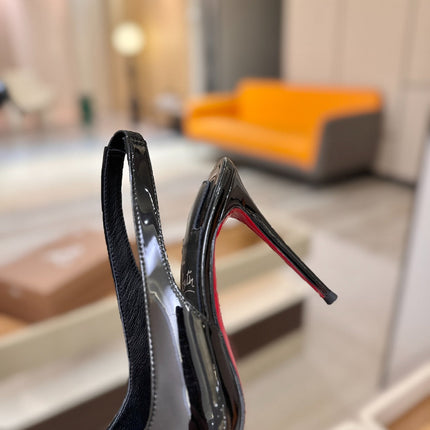 CHRISTIAN LOUBOUTIN 26S SLINGBACK HEELS 105 MM IN BLACK PATENT CALFSKIN