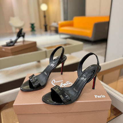 CHRISTIAN LOUBOUTIN 26S HEELED SANDALS 105 MM IN BLACK PATENT CALFSKIN