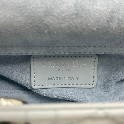 DIOR 26S LADY D-JOY MICRO BAG 16 IN LIGHT BLUE CALFSKIN SILVER HARDWARE