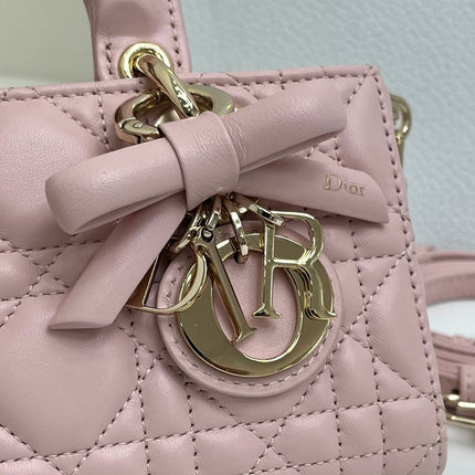 DIOR 26S LADY D-JOY MICRO BAG 16 IN LIGHT PINK CALFSKIN GOLD HARDWARE