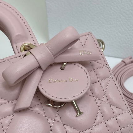 DIOR 26S LADY D-JOY MICRO BAG 16 IN LIGHT PINK CALFSKIN GOLD HARDWARE