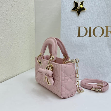 DIOR 26S LADY D-JOY MICRO BAG 16 IN LIGHT PINK CALFSKIN GOLD HARDWARE