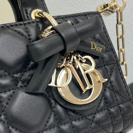 DIOR 26S LADY D-JOY MICRO BAG 16 IN BLACK CALFSKIN GOLD HARDWARE