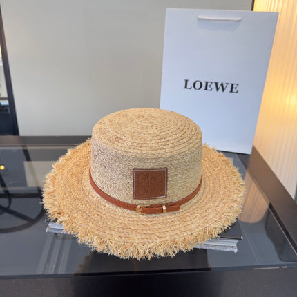 LOEWE 26S FRAYED BRIM RAFFIA BOATER HAT STYLE 188