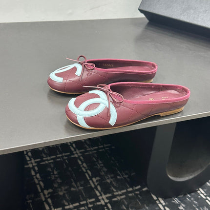 CHANEL 26S BALLET FLATS IN DARK RED CALFSKIN WITH WHITE CC LOGO