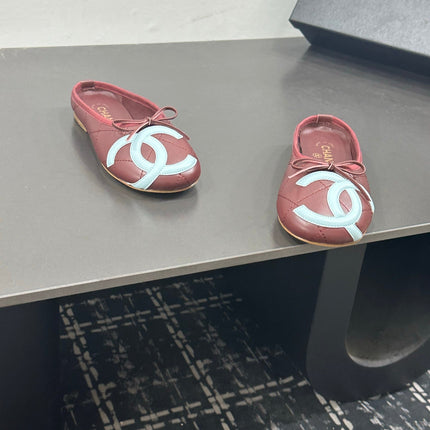 CHANEL 26S BALLET FLATS IN DARK RED CALFSKIN WITH WHITE CC LOGO