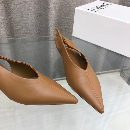 LOEWE 26S POINTED TOE SLINGBACK PUMPS 45MM IN TAN BROWN CALFSKIN