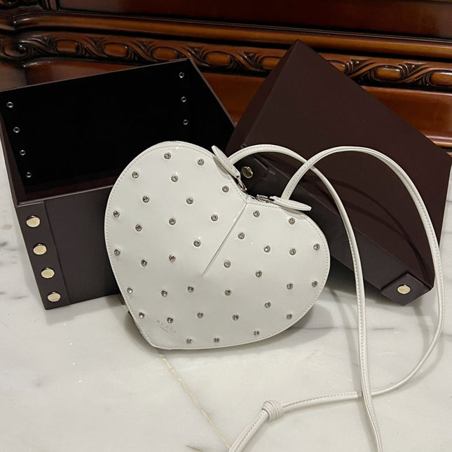 LE COEUR BAG 21 IN WHITE PATENT CALFSKIN ATTACHED STRASS