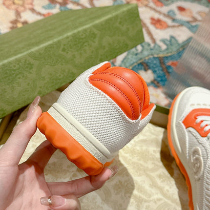 GUCCI 26S SNEAKERS IN WHITE MESH FABRIC AND ORANGE CALFSKIN