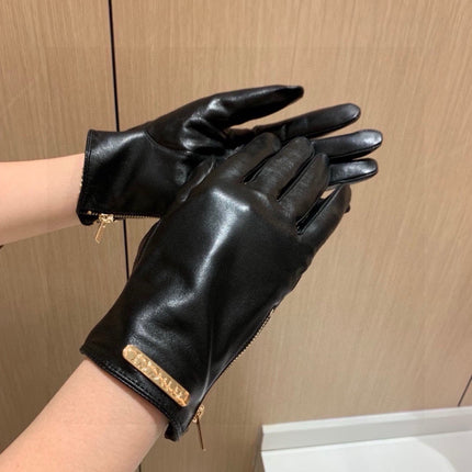 TOUCHSCREEN GLOVES WITH SIDE ZIPPER IN BLACK LAMBSKIN 456311