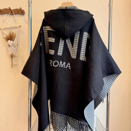FENDI 26S CHECK FRINGED PONCHO 470