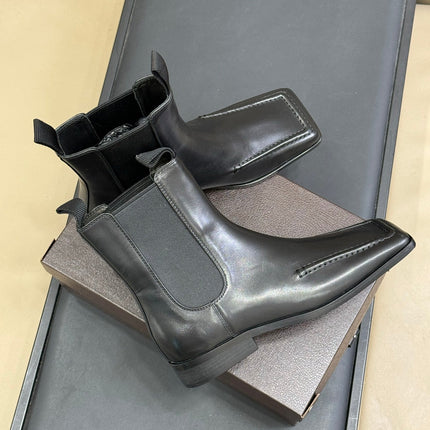 ALAIA 25S SQUARE TOE CHELSEA ANKLE BOOTS SHOES IN BLACK GLOSSY CALFSKIN
