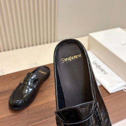 YSL 26S LOAFER MULES IN BLACK GLOSSY CALFSKIN