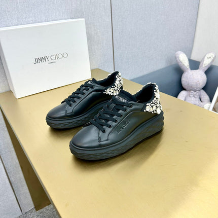 JIMMY CHOO 26S SNEAKERS IN BLACK LEATHER CRYSTAL-EMBELLISHED