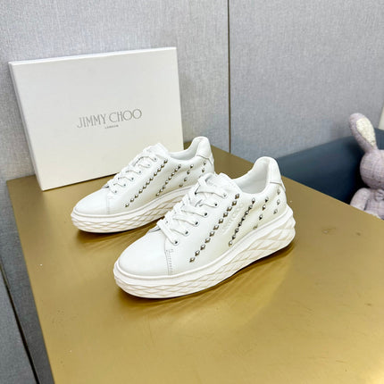 JIMMY CHOO 26S SNEAKERS IN WHITE LEATHER WITH METAL STUDS