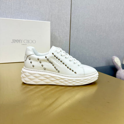 JIMMY CHOO 26S SNEAKERS IN WHITE LEATHER WITH METAL STUDS
