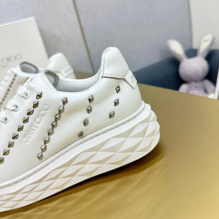 JIMMY CHOO 26S SNEAKERS IN WHITE LEATHER WITH METAL STUDS