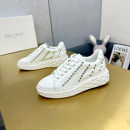 JIMMY CHOO 26S SNEAKERS IN WHITE LEATHER WITH METAL STUDS