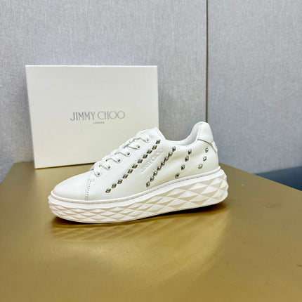 JIMMY CHOO 26S SNEAKERS IN WHITE LEATHER WITH METAL STUDS