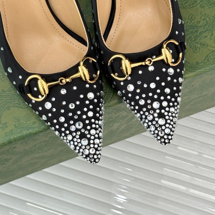 HIGH SLINGBACK 8.5 CM IN BLACK FABRIC WITH RHINESTONE EMBELLISHMENTS