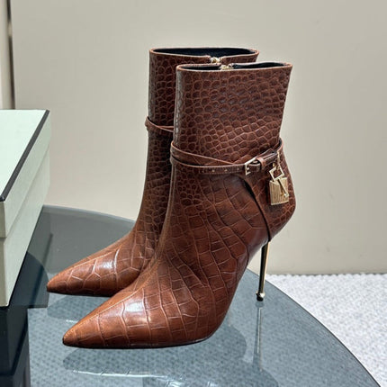 PADLOCK 10 CM ANKLE BOOTS IN PENNY BROWN CROCODILE-EMBOSSED CALFSKIN
