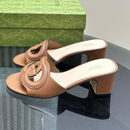 MID-HEEL 5 CM MULE IN BRONZE BROWN CALFSKIN