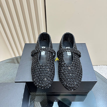 BALLET FLATS IN GLASS EYELET SUEDE GOATSKIN BLACK