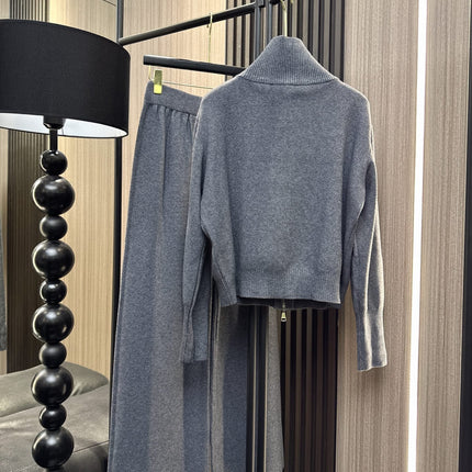 ALO 26S ZIP-UP KNIT CARDIGAN AND WIDE-LEG PANTS SET 375