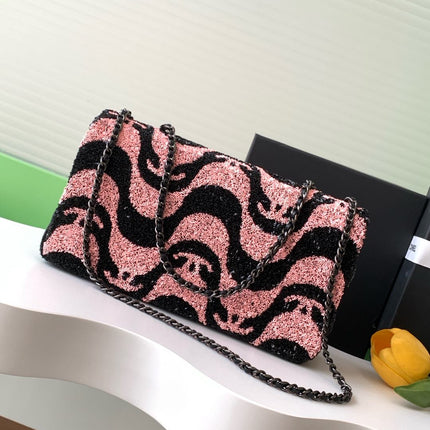 CHANEL 26S CLASSIC FLAP BAG 21 IN BLACK MIX PINK SEQUINS