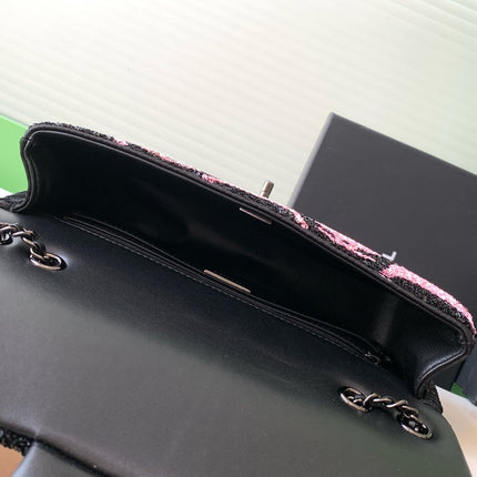 CHANEL 26S CLASSIC FLAP BAG 21 IN BLACK MIX PINK SEQUINS