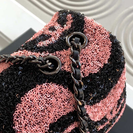 CHANEL 26S CLASSIC FLAP BAG 21 IN BLACK MIX PINK SEQUINS