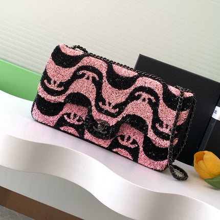 CHANEL 26S CLASSIC FLAP BAG 21 IN BLACK MIX PINK SEQUINS