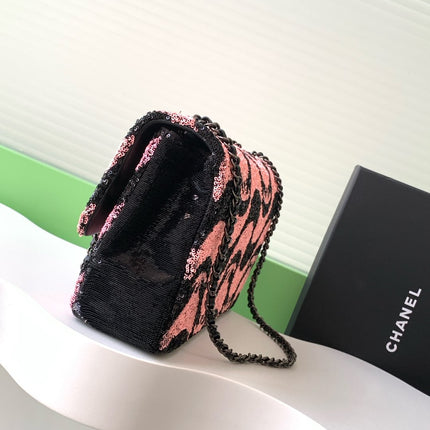 CHANEL 26S CLASSIC FLAP BAG 21 IN BLACK MIX PINK SEQUINS