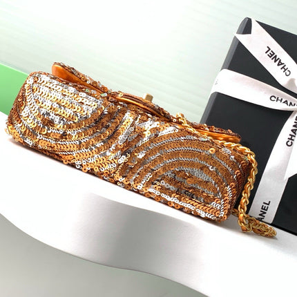 CHANEL 26S CLASSIC FLAP BAG 21 IN GOLD MIX SILVER SEQUINS