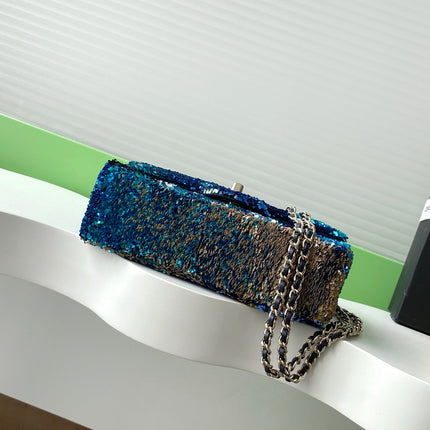 CHANEL 26S CLASSIC FLAP BAG 21 IN NAVY BLUE SEQUINS